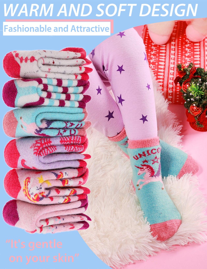 ANTSANG Kids Merino Wool Hiking Socks Toddlers Boys Girls Winter Warm Thick Thermal Crew Boot Heavy Cozy Snow Cabin Gift Snowboarding Socks 6 Pairs for Childs(Unicorn,8-12Y) - Image 4